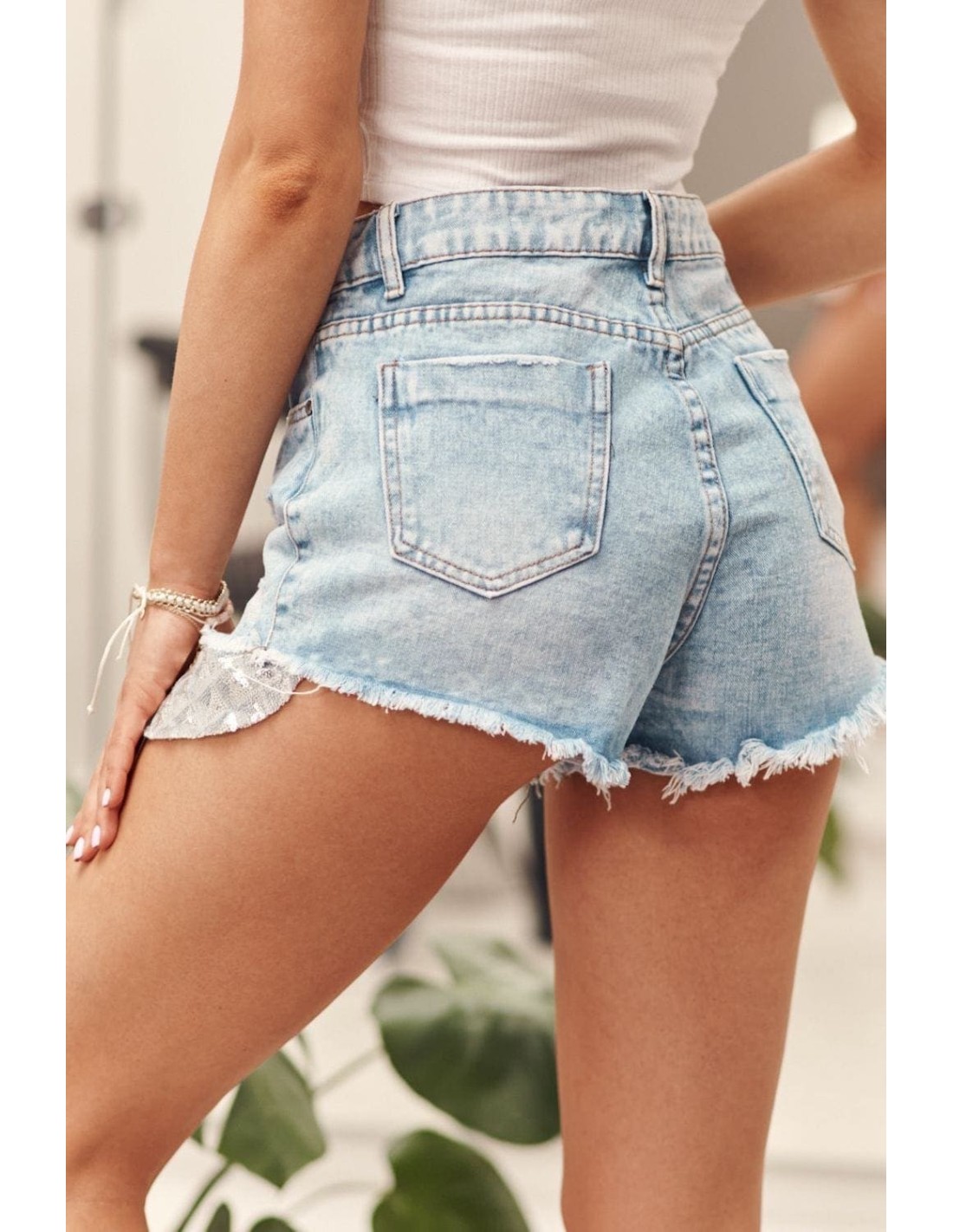 Denim shorts with sequin pocket 17120 - Online store - Boutique